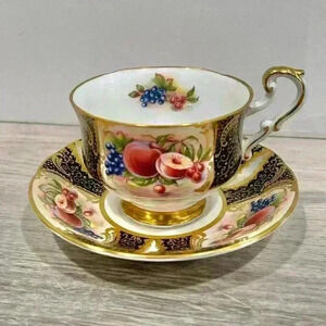 Vintage Paragon Fruit Gold Gilted Footed Fine Bone China Tea Cup Saucer England